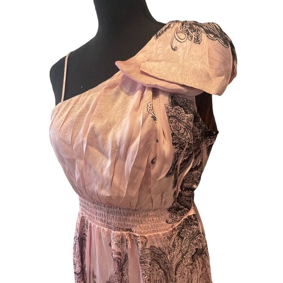 Paisley Print Blush Maternity Top | Bow Shoulder Accent | Smocked Waist Small - Picture 2 of 7